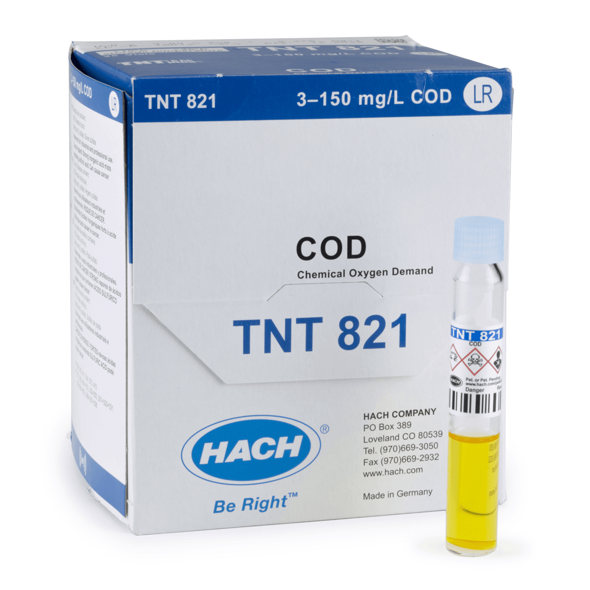Hach COD TNTplus Vial Test, LR, 3-150 mg/L COD , 25 Tests, TNT821