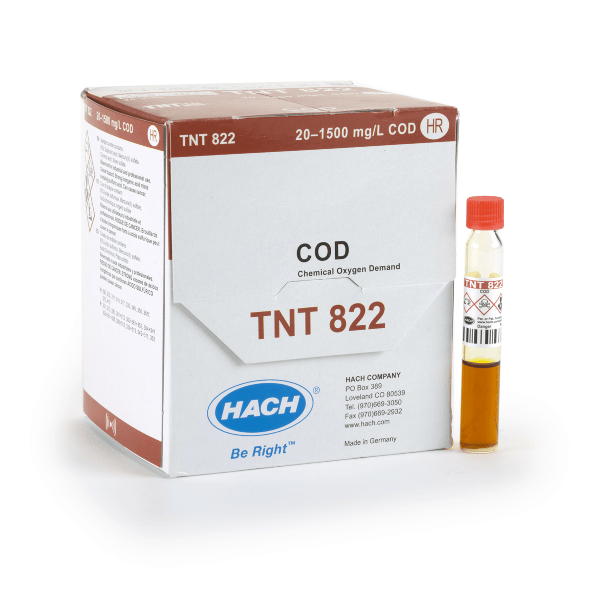 Hach COD TNTplus Vial Test, HR, 20-1,500 mg/L COD , 150 Tests, TNT82206