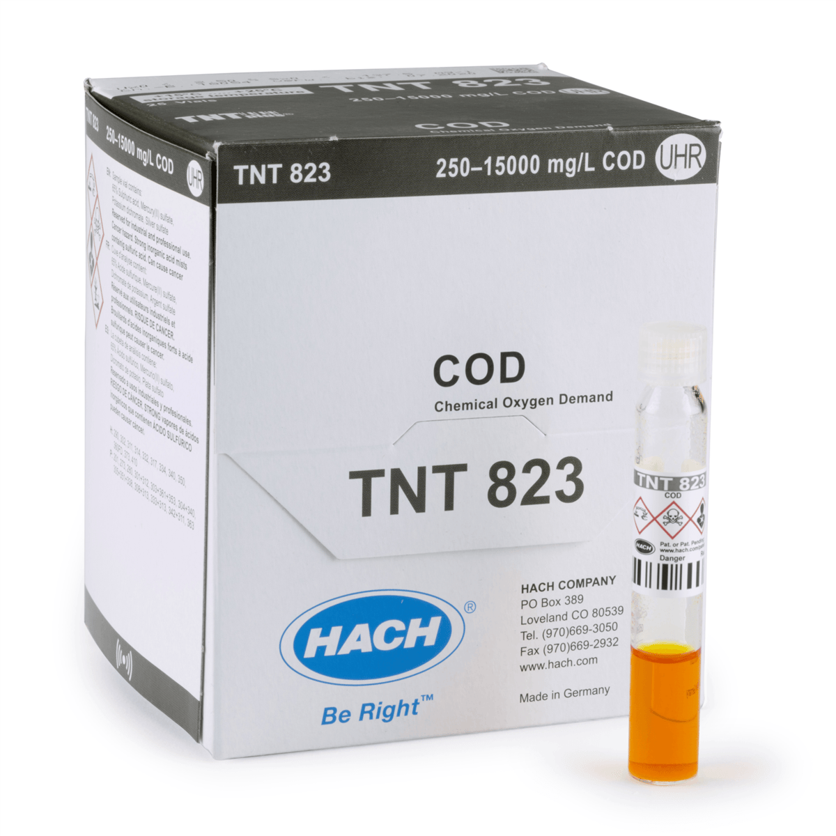 Hach COD TNTplus Vial Test, UHR, 250-15,000 mg/L COD , 25 Tests, TNT823