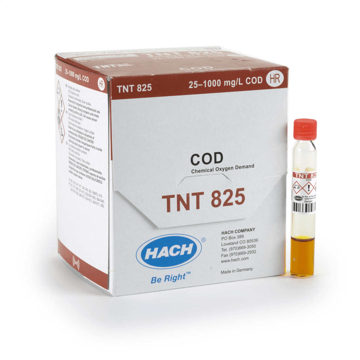 Hach COD TNTplus Vial Test, Mercury-Free, HR, 25-1,000 mg/L COD , 25 Tests, TNT825