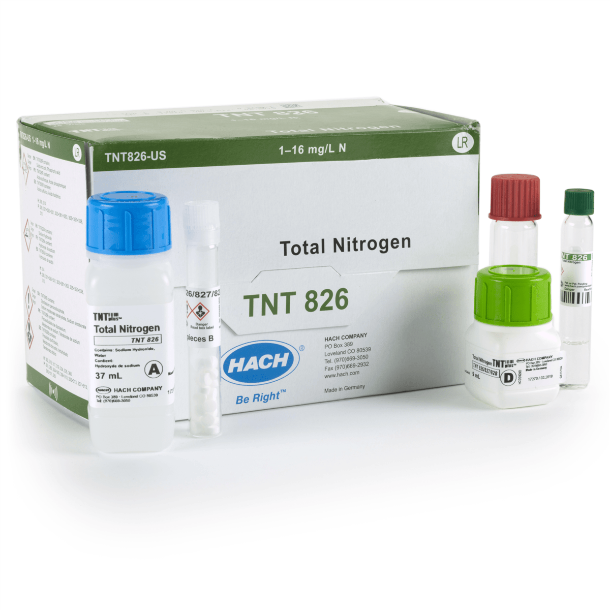 Hach Nitrogen (Total) TNTplus Vial Test, LR, 1-16 mg/L N , 25 Tests, TNT826
