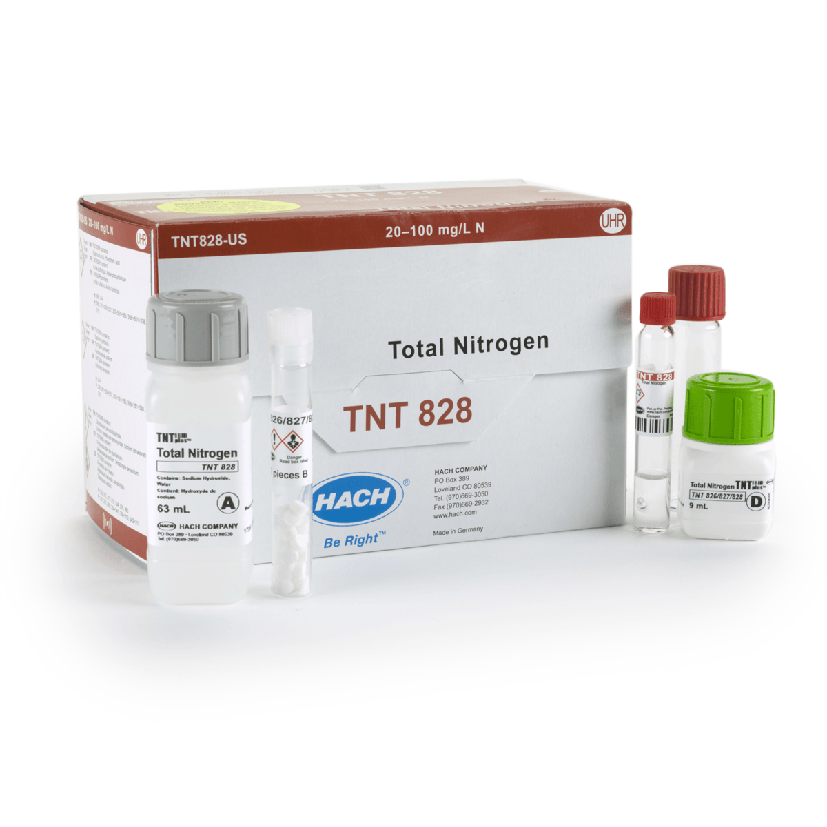 Hach Nitrogen (Total) TNTplus Vial Test, UHR, 20-100 mg/L N , 25 Tests, TNT828