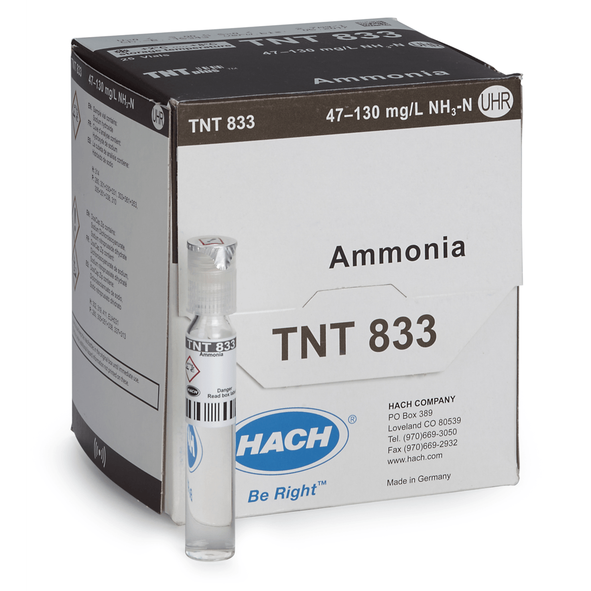 Hach Ammonia TNTplus Vial Test, UHR, 47-130 mg/L NH₃-N , 25 Tests, TNT833