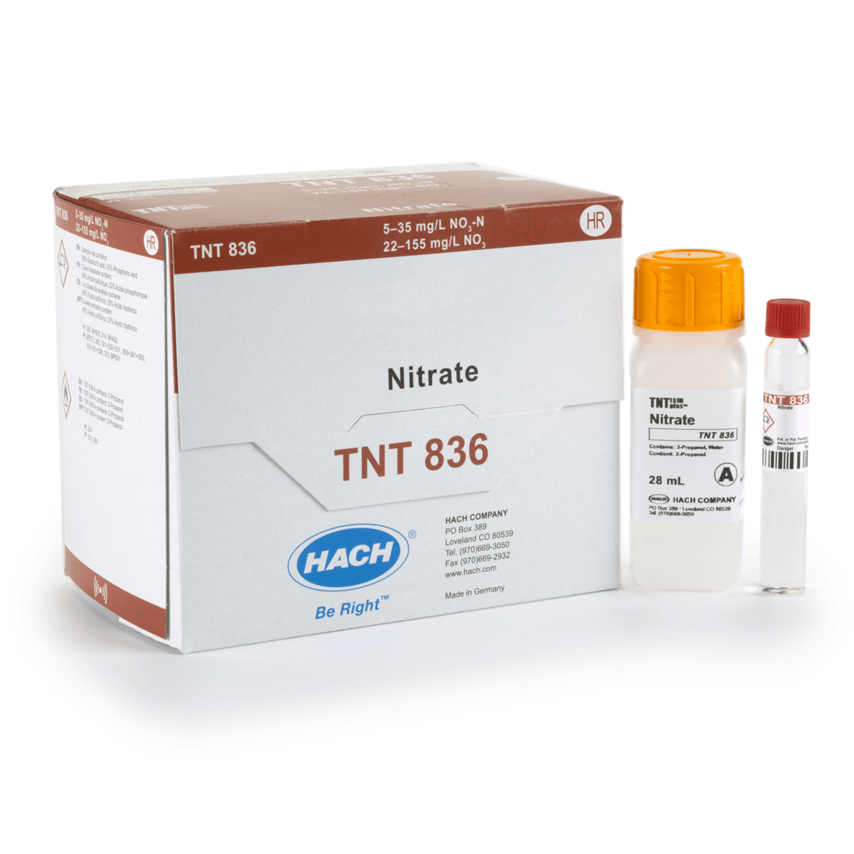 Hach Nitrate TNTplus Vial Test, HR, 5-35 mg/L NO₃-N , 25 Tests, TNT836