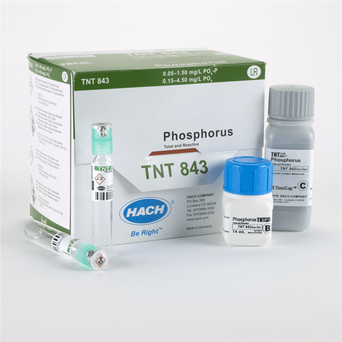 Hach Phosphorus (Reactive and Total) TNTplus Vial Test, LR, 0.15-4.50 mg/L PO₄, 25 Tests, TNT843