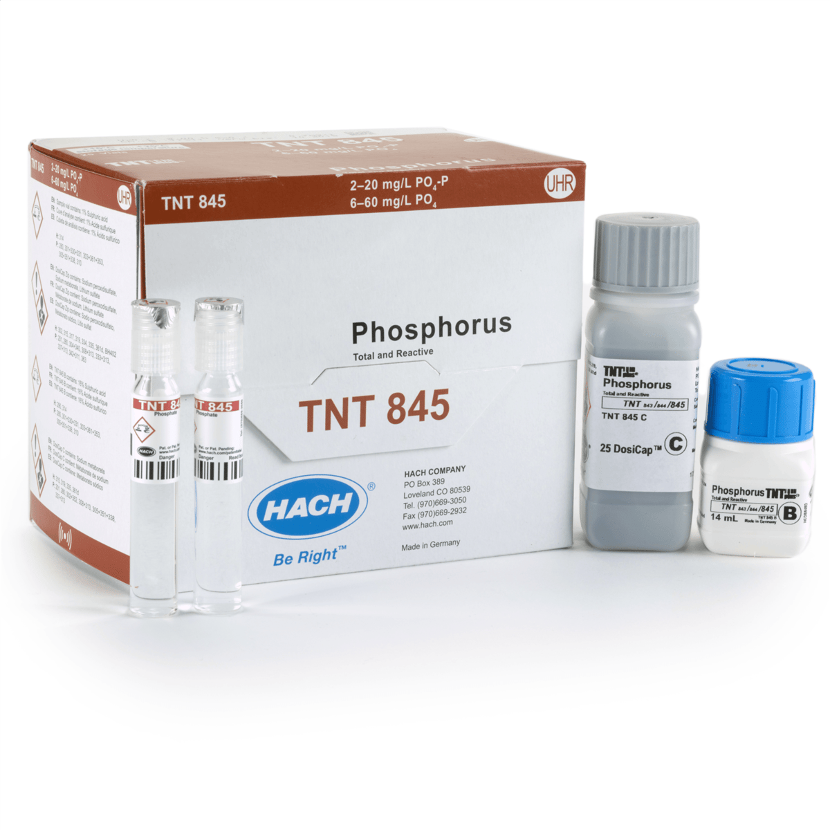 Hach Phosphorus (Reactive and Total) TNTplus Vial Test, UHR, 6-60 mg/L PO₄, 25 Tests, TNT845