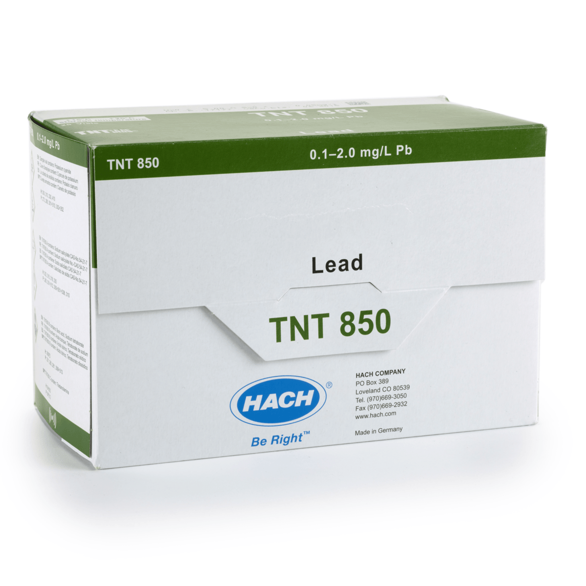 Hach Lead TNTplus Vial Test, 0.1-2.0 mg/L Pb , 25 Tests, TNT850