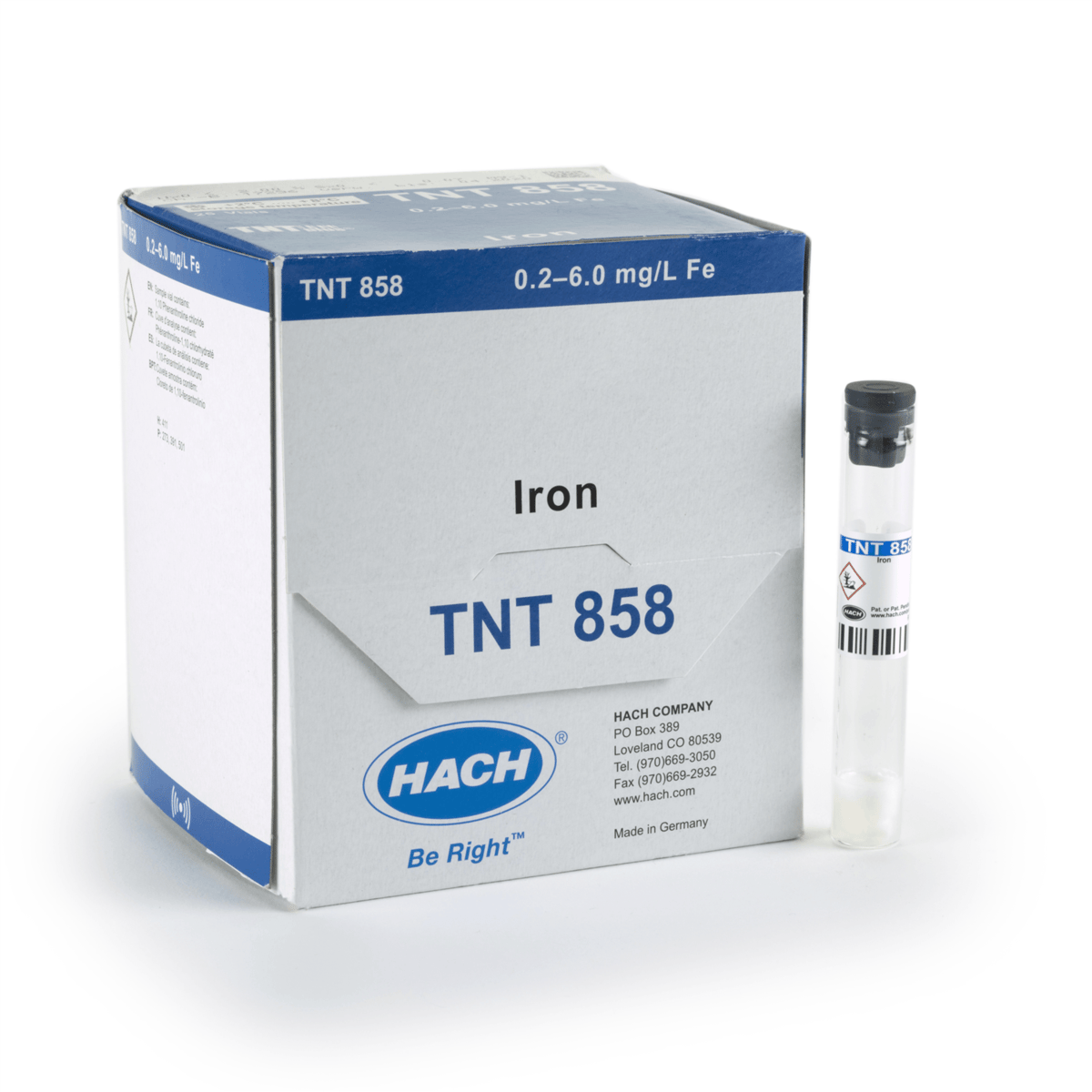 Hach Iron TNTplus Vial Test, 0.2-6.0 mg/L Fe , 25 Tests, TNT858