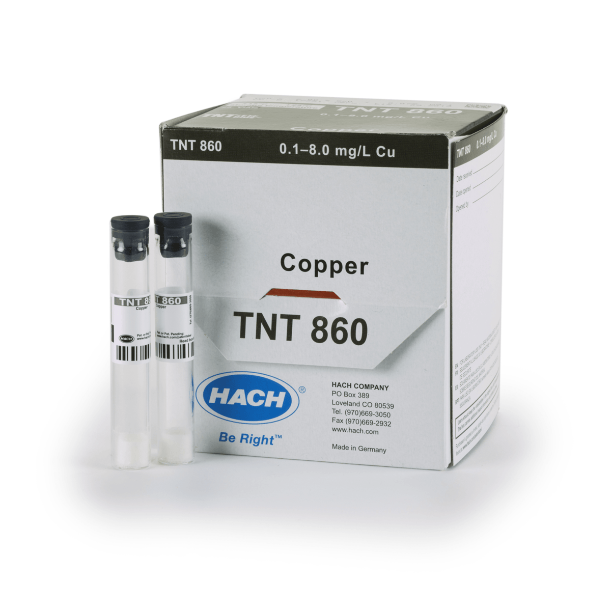 Hach Copper TNTplus Vial Test, 0.1-8.0 mg/L Cu , 25 Tests, TNT860
