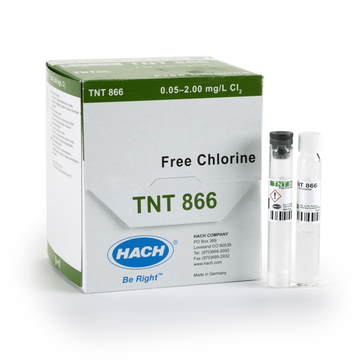 Hach Free Chlorine TNTplus Vial Test, 0.05-2.00 mg/L Cl₂ , 24 Tests, TNT866