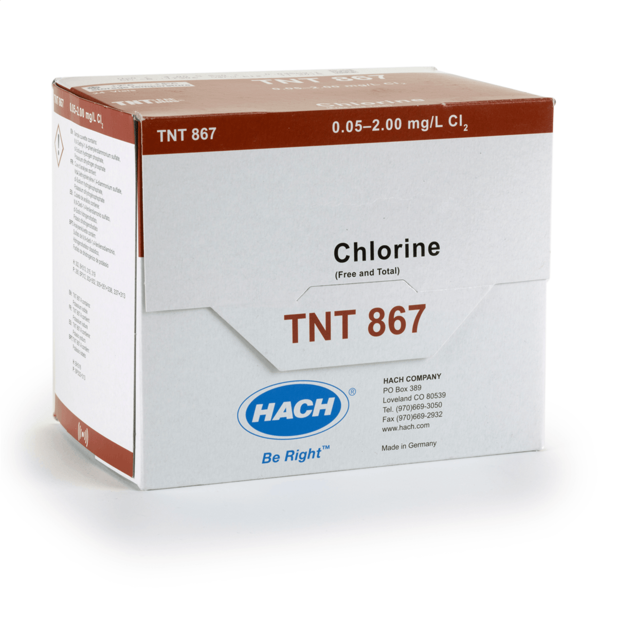 Hach Free and Total Chlorine TNTplus Vial Test, 0.05-2.00 mg/L Cl₂ , 24 Tests, TNT867