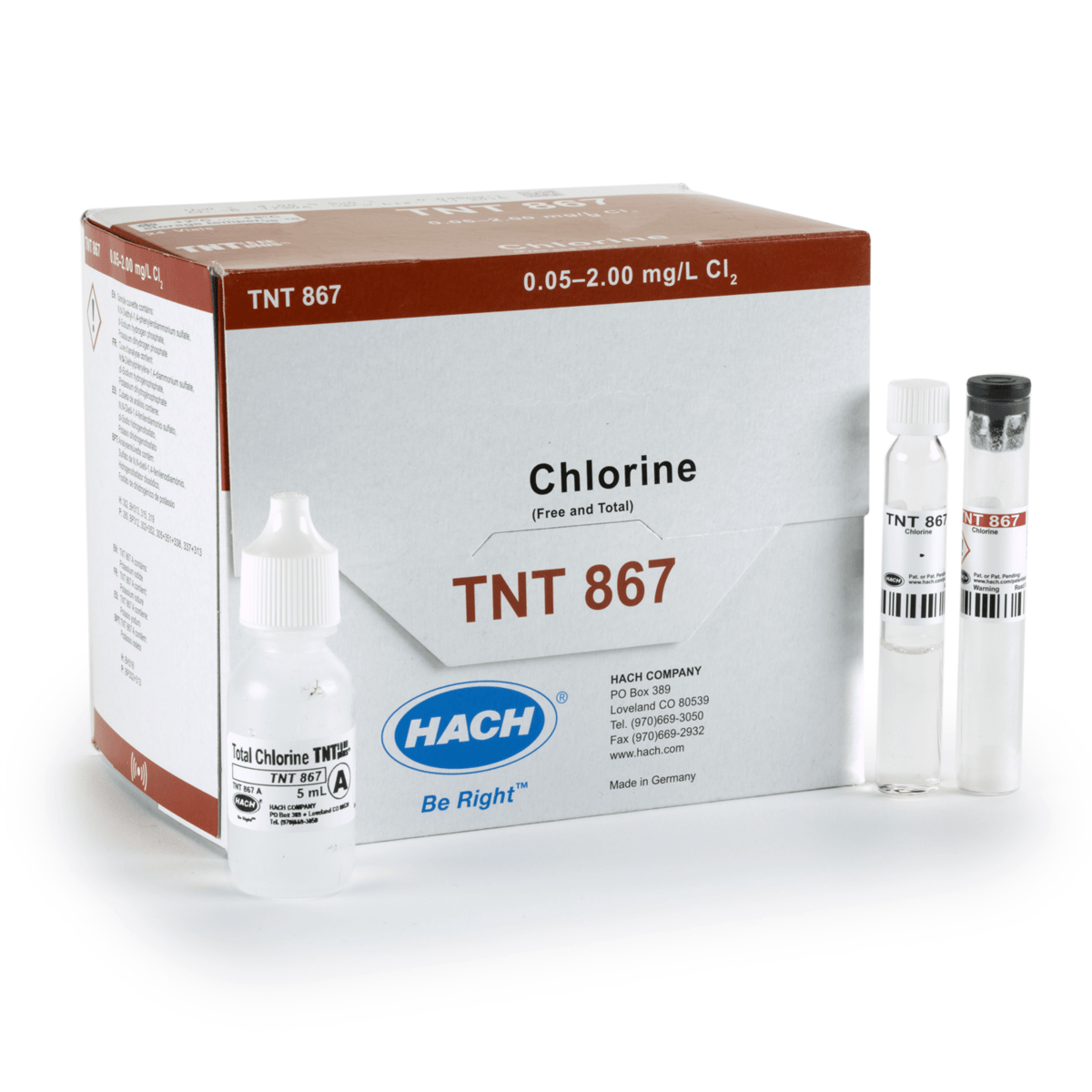 Hach Free and Total Chlorine TNTplus Vial Test, 0.05-2.00 mg/L Cl₂ , 24 Tests, TNT867