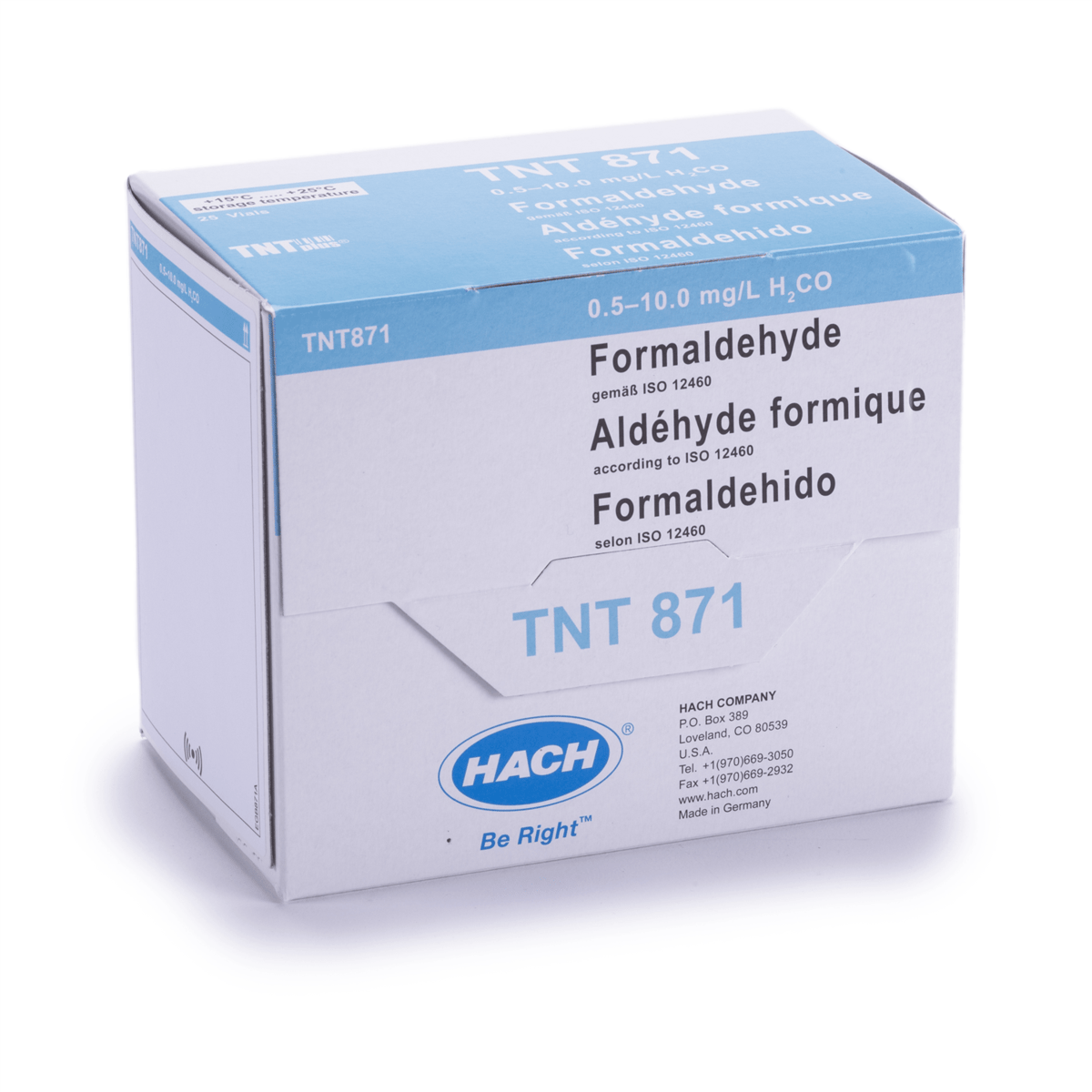 Hach Formaldehyde TNTplus Vial Test, 0.5-10 mg/L , 25 Tests, TNT871