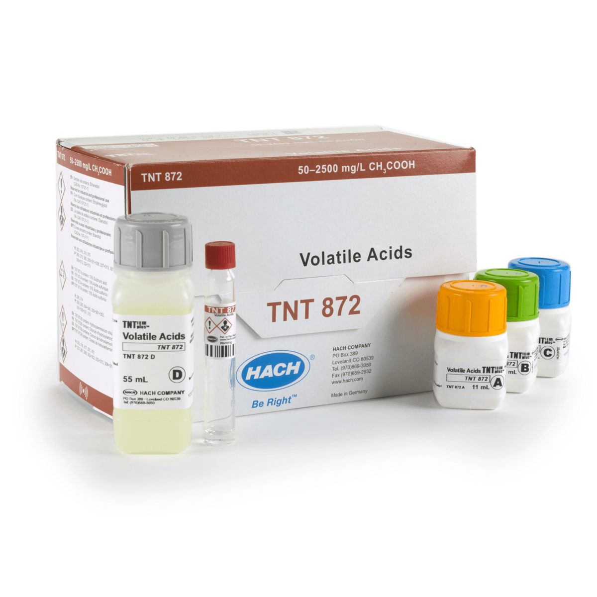 Hach Volatile Acids TNTplus Vial Test, 50-2,500 mg/L , 25 Tests, TNT872