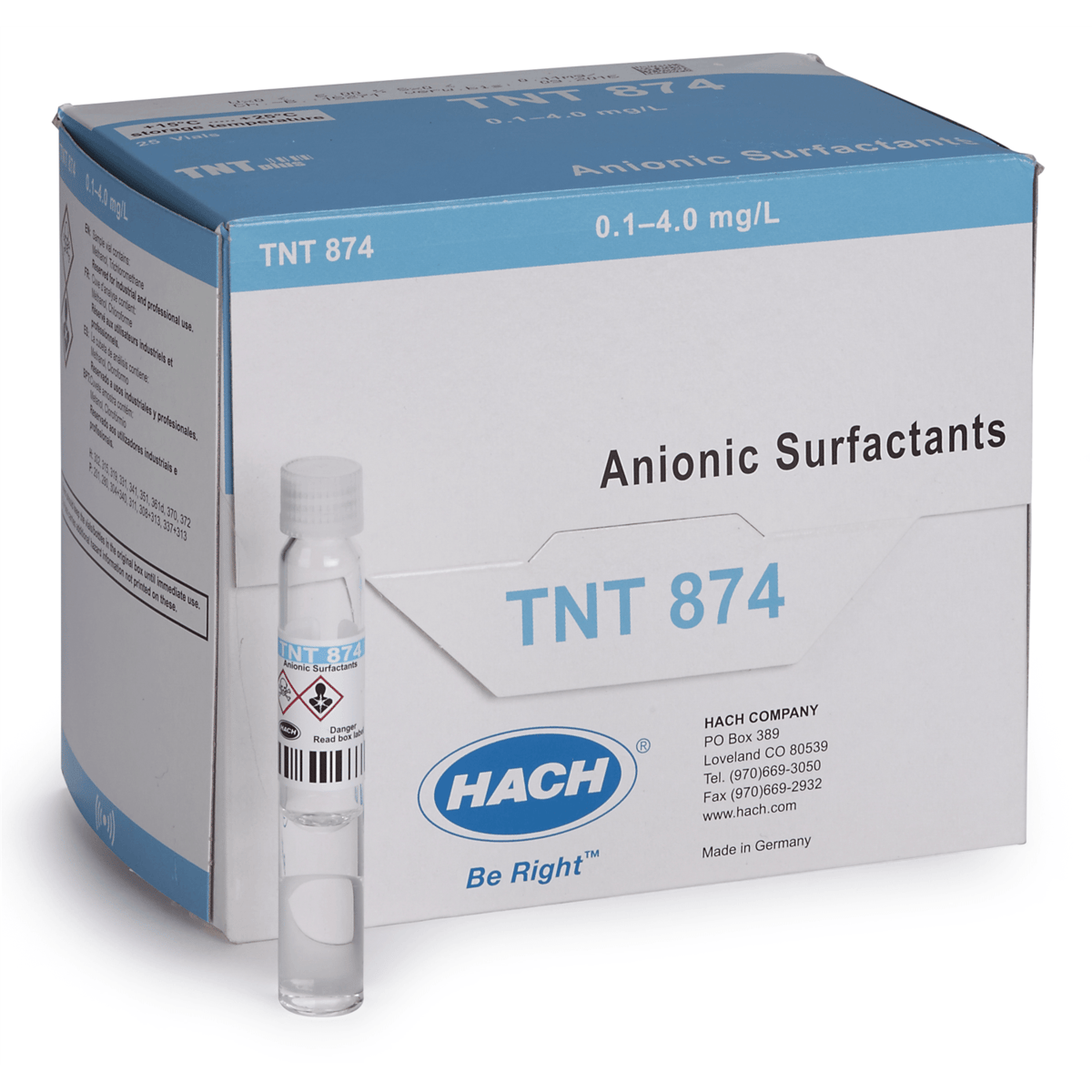 Hach Anionic Surfactants TNTplus Vial Test, 0.1-4.0 mg/L , 25 Tests, TNT874