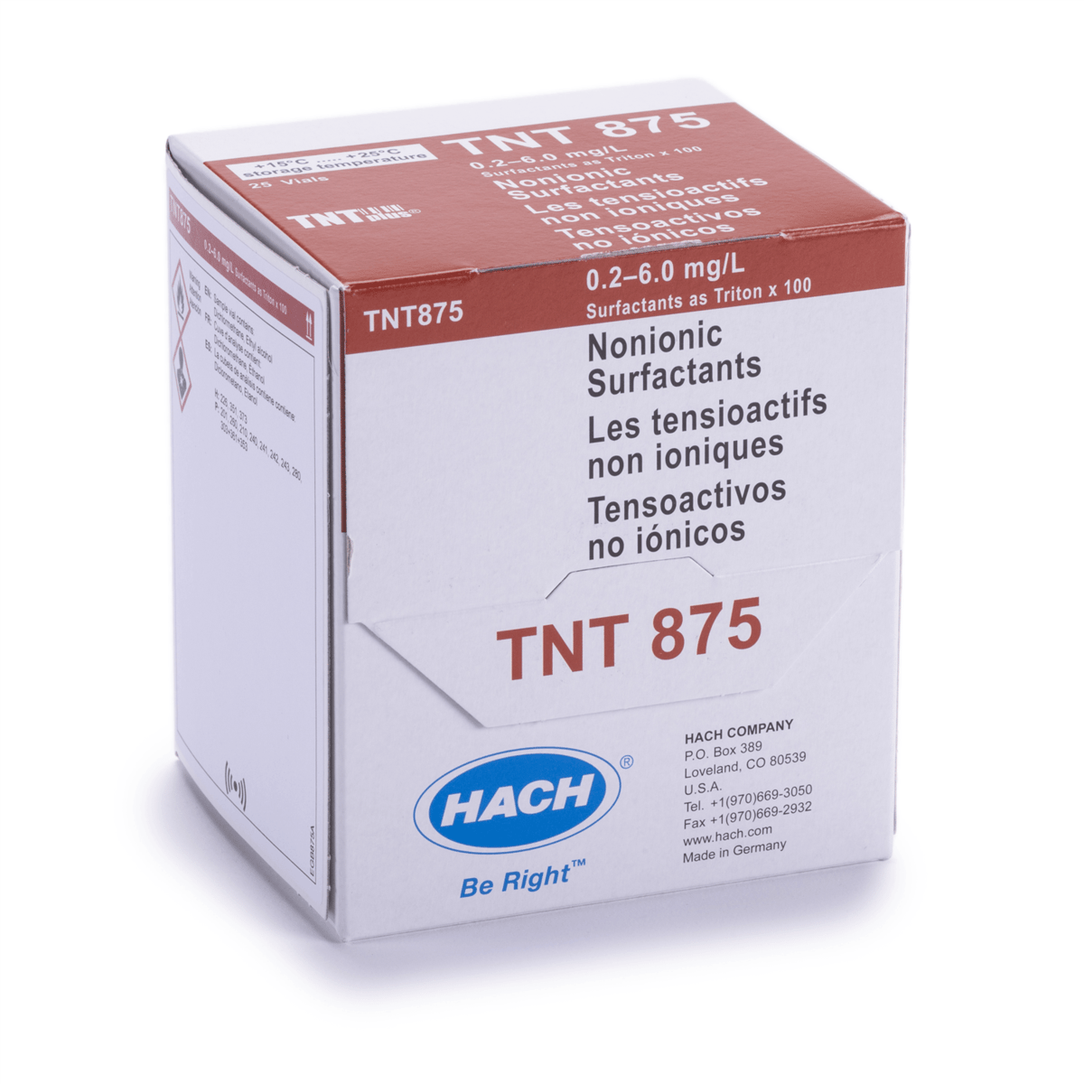 Hach Nonionic Surfactants TNTplus Vial Test, LR, 0.2-6.0 mg/L as Triton X-100 , 25 Tests, TNT875