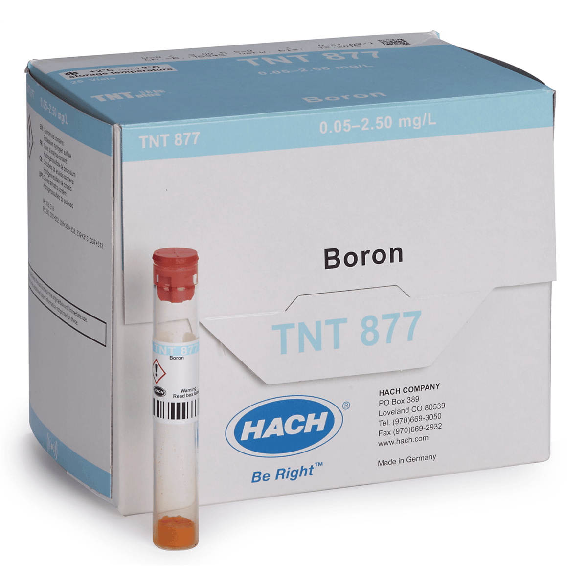 Hach Boron TNTplus Vial Test, 0.05-2.50 mg/L B , 25 Tests, TNT877