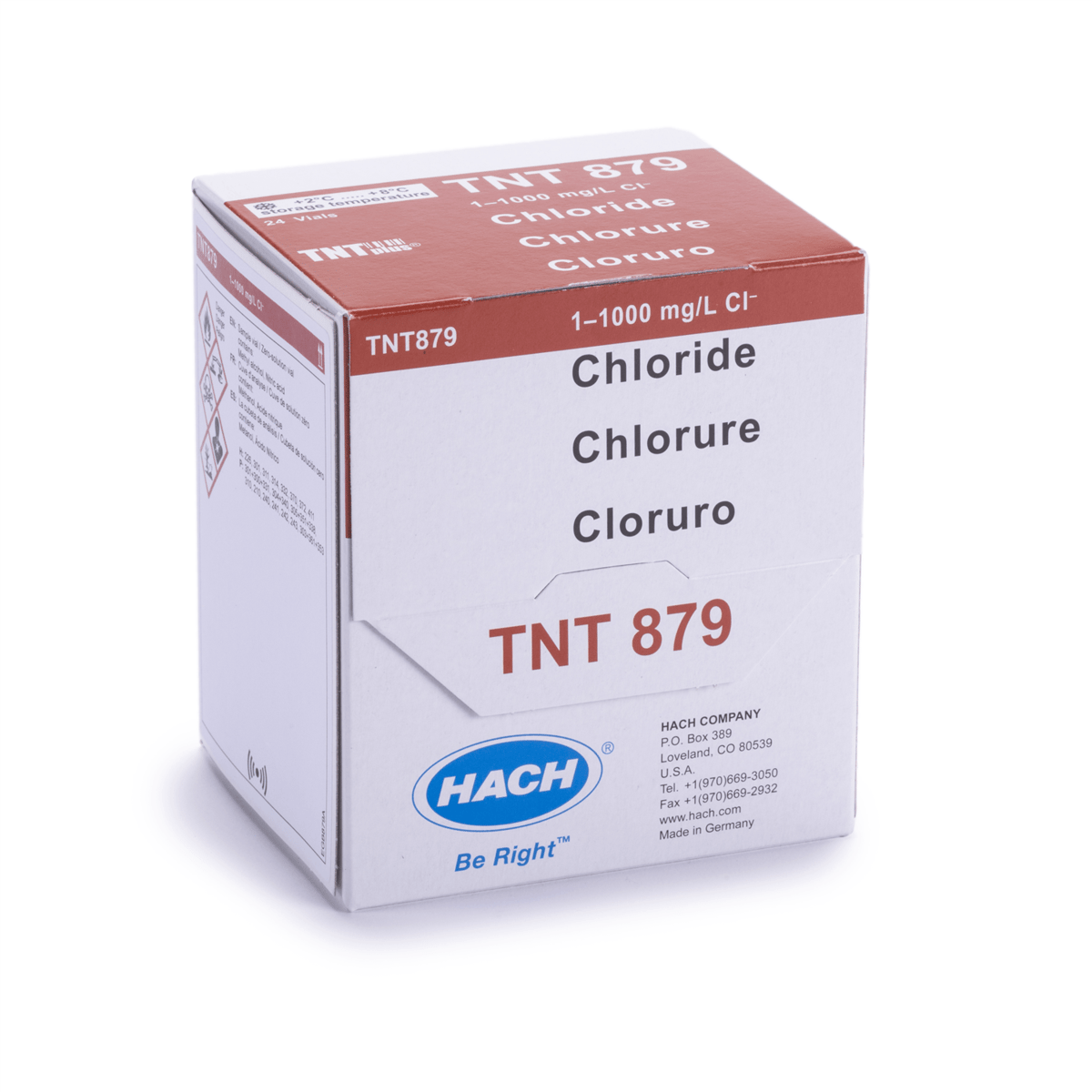 Hach Chloride TNTplus Vial Test, 1.0-1,000 mg/L Cl , 24 Tests, TNT879