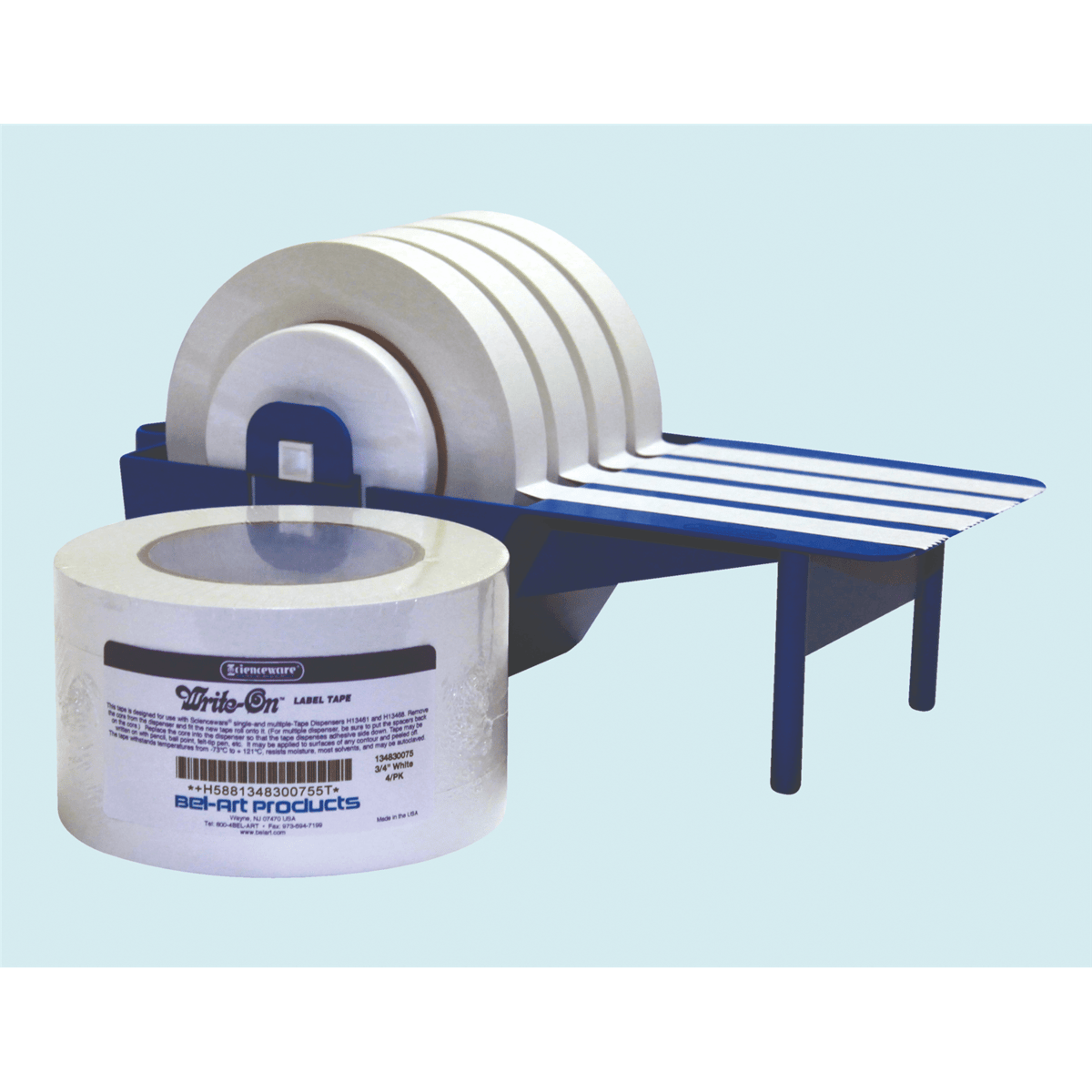 SP Bel-Art Write-On White Label Tape, 40 yd Length, 3/4" Width, 3" Core, Pack of 4