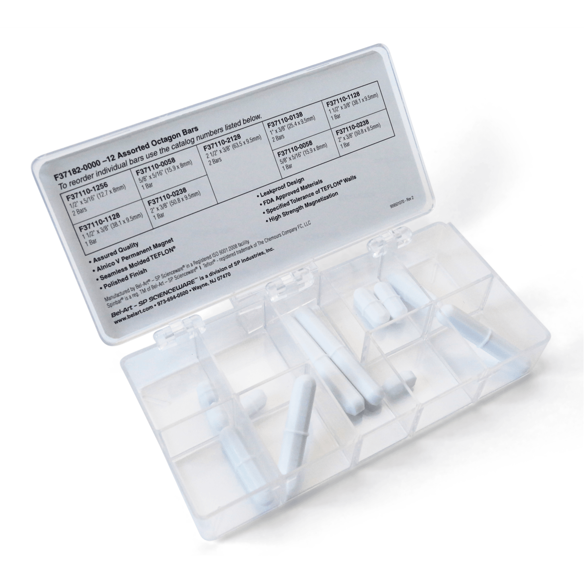 SP Bel-Art Spinbox Teflon Octagon Magnetic Stirring Bar Assortment, Pack of 12