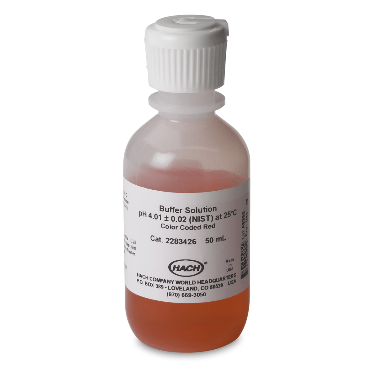 Hach Buffer Solution, pH 4.01, Color-coded Red, 50 mL, 2283426