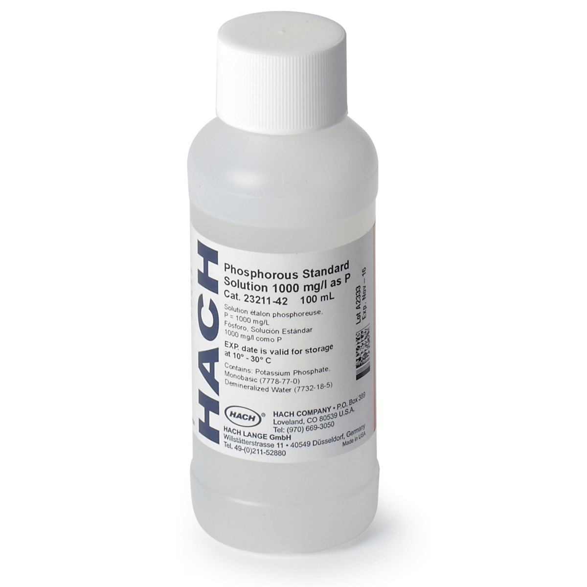 Hach Phosphorus Standard Solution, 1000 mg/L as P (NIST), 100 mL, 2321142