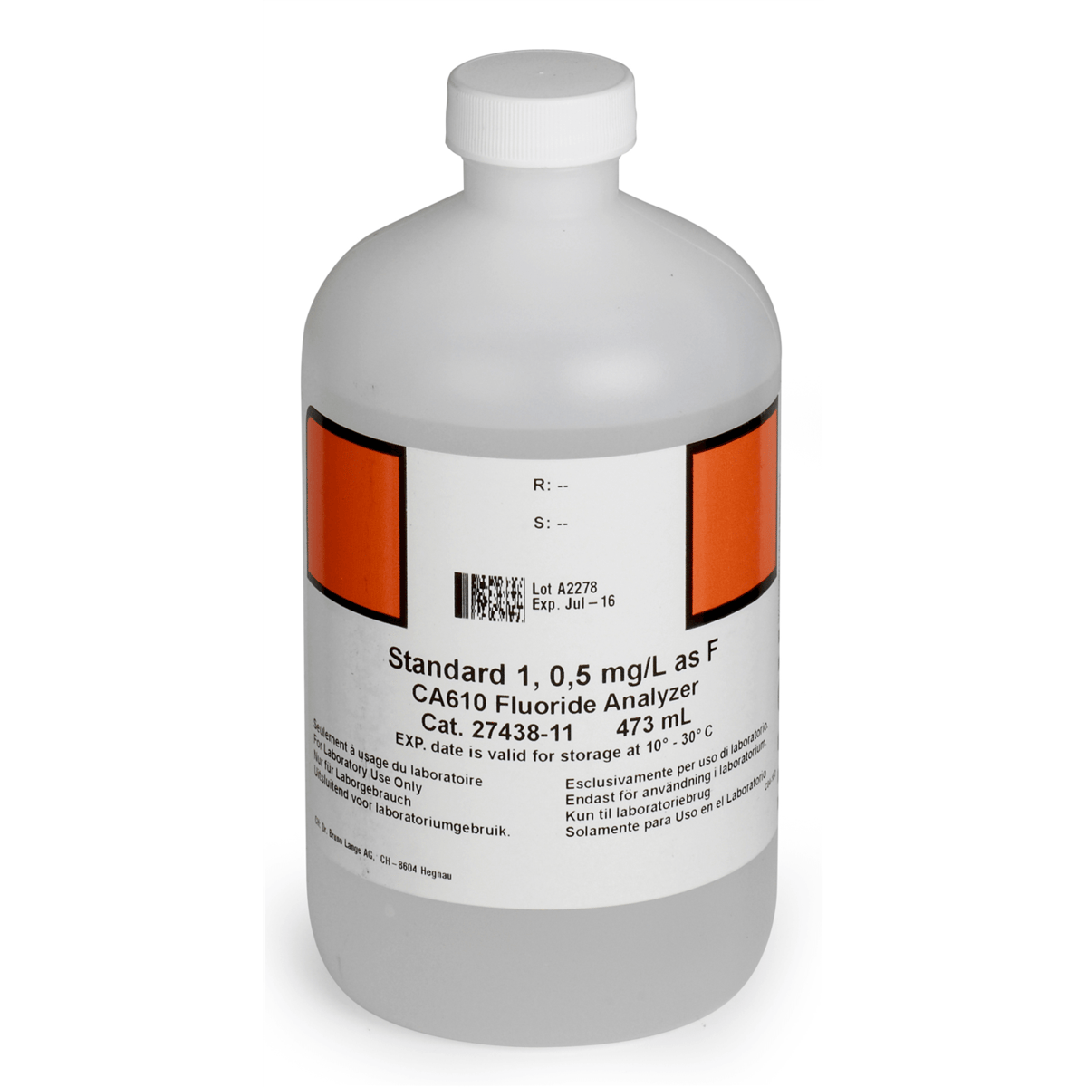Hach CA610 Fluoride Standard 1, 0.5 mg/L, 473 mL, 2743811