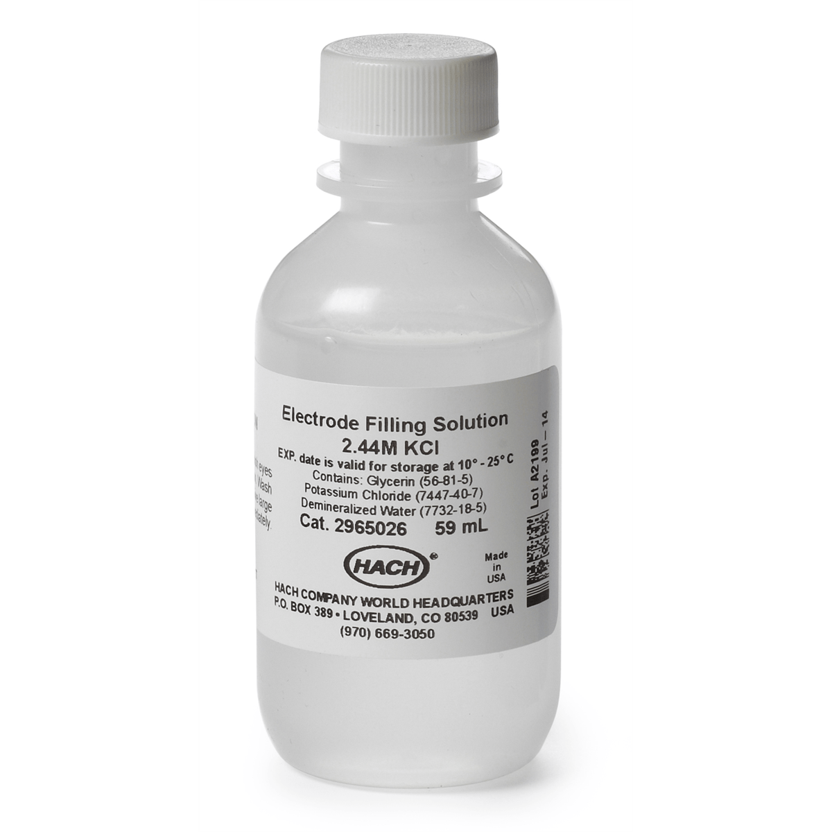 Hach Filling Solution, Reference, 2.44 M KCl, 59 mL, 2965026