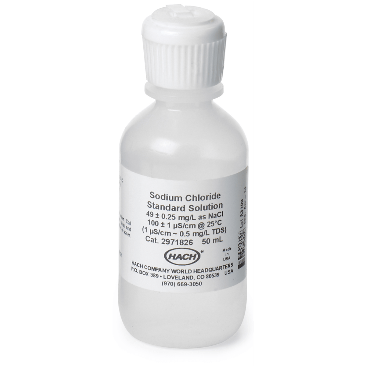 Hach Conductivity Standard Solution, 100 µS/cm, NaCl, 50 mL, 2971826