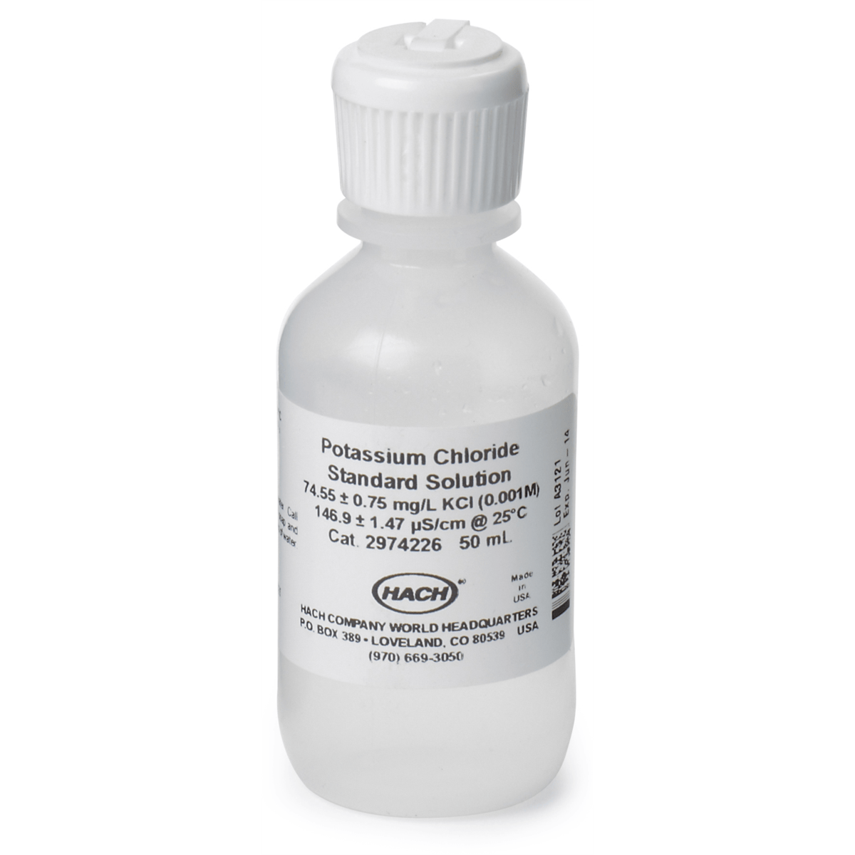 Hach Conductivity Standard Solution, 146.9 µS/cm, KCl, 50 mL, 2974226