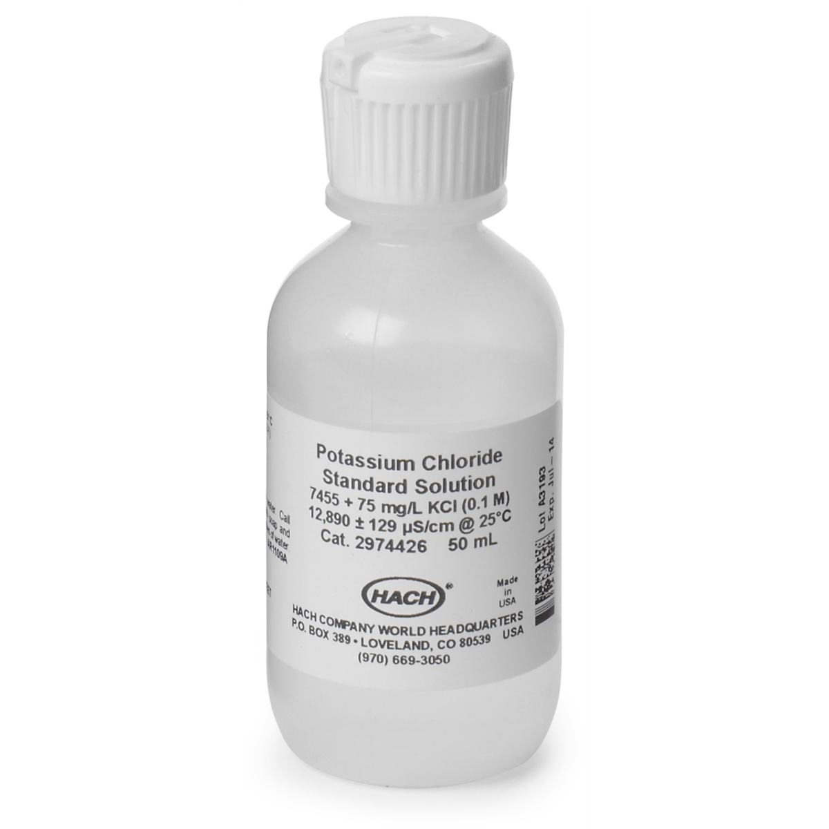 Hach Conductivity Standard Solution, 12890 µS/cm, KCl, 50 mL, 2974426