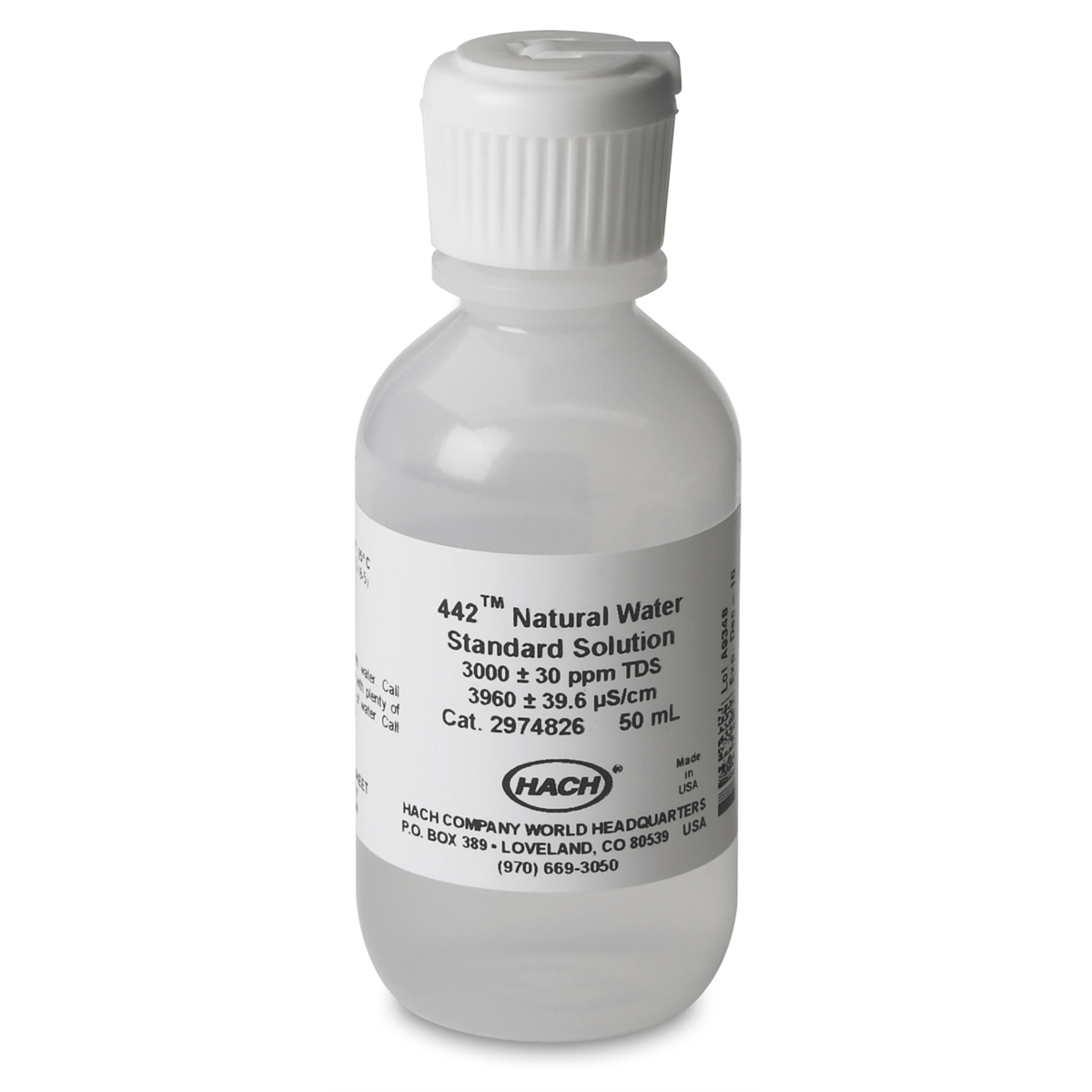 Hach Natural Water Standard Solution, 3000 ppm Total Dissolved Solids (TDS), 50 mL, 2974826