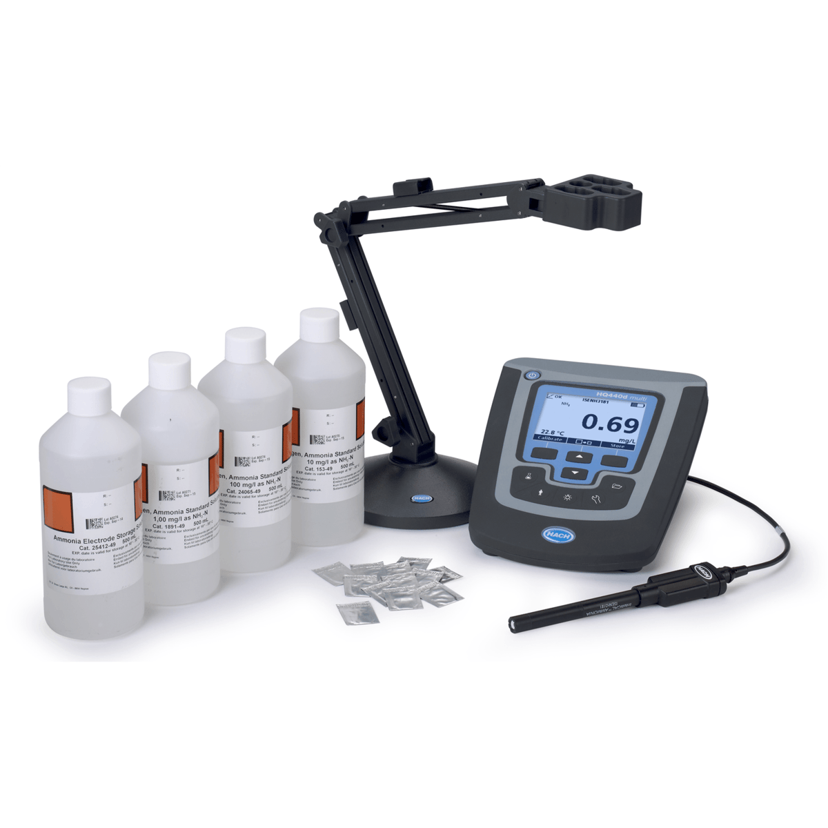 Hach HQ440D Laboratory Ammonia (NH₃) Ion Meter Kit w/ ISENH3181 Ion Selective Electrode, 8507600