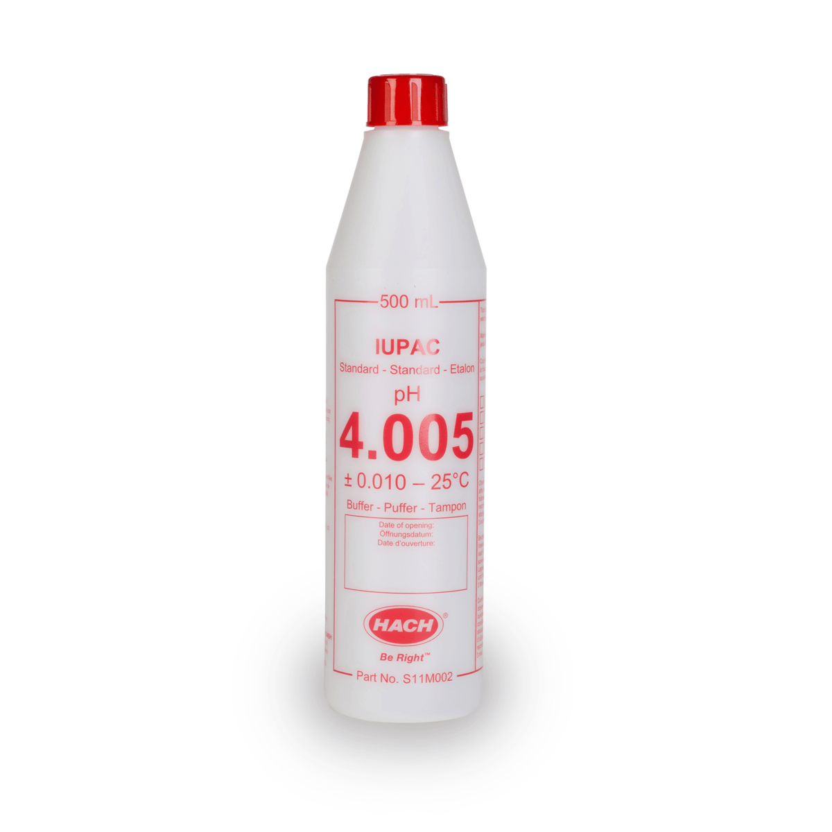 Hach Certified Buffer Standard Solution, IUPAC, pH 4.005, 500 mL, S11M002