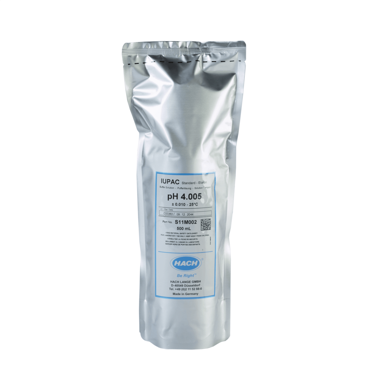 Hach Certified Buffer Standard Solution, IUPAC, pH 4.005, 500 mL, S11M002