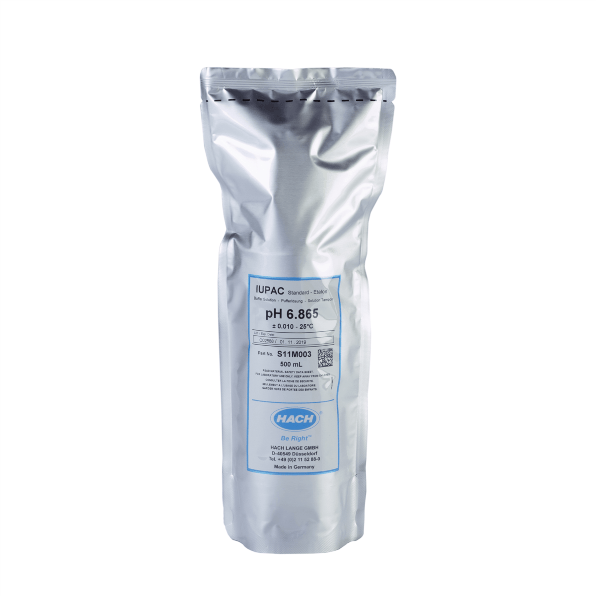 Hach Certified Buffer Standard Solution, IUPAC, pH 6.865, 500 mL, S11M003