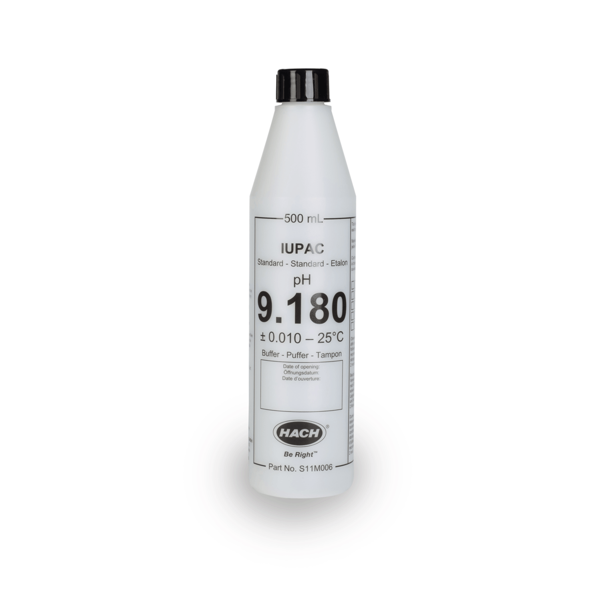 Hach Certified Buffer Standard Solution, IUPAC, pH 9.180, 500 mL, S11M006