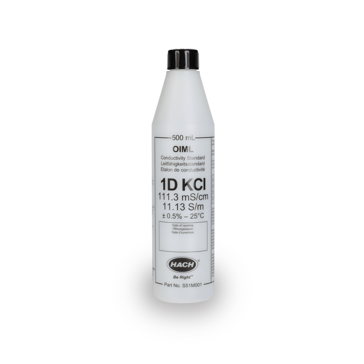 Hach Certified OIML Conductivity Standard Solution, 111.3 mS/cm, KCl 1D, 500 mL, S51M001