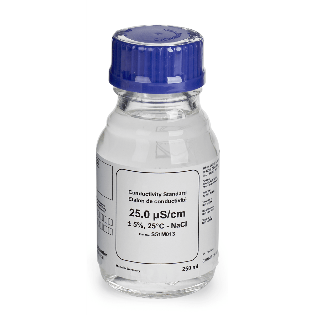 Hach Certified Conductivity Standard Solution, 25 μS/cm, NaCl 25, 250 mL, S51M013