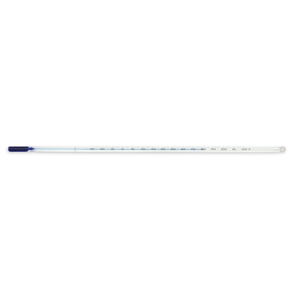 Vee Gee Thermometer, Blue Liquid, -30 to 120°F, Total Immersion, 12"