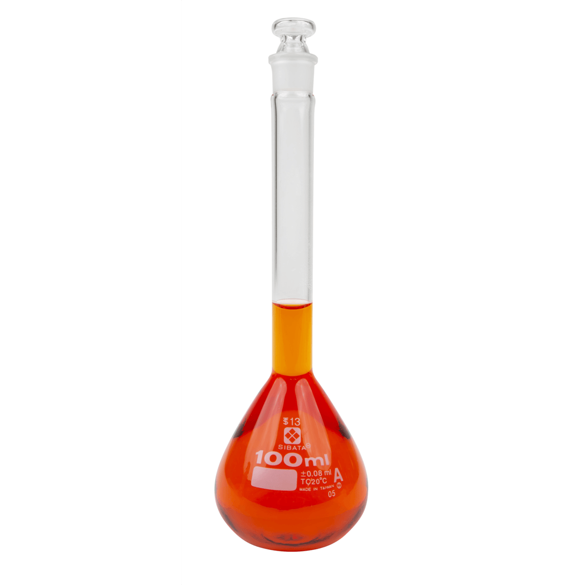 Vee Gee Volumetric Flask, Class A, Glass Stopper, 100 mL, Pack of 4