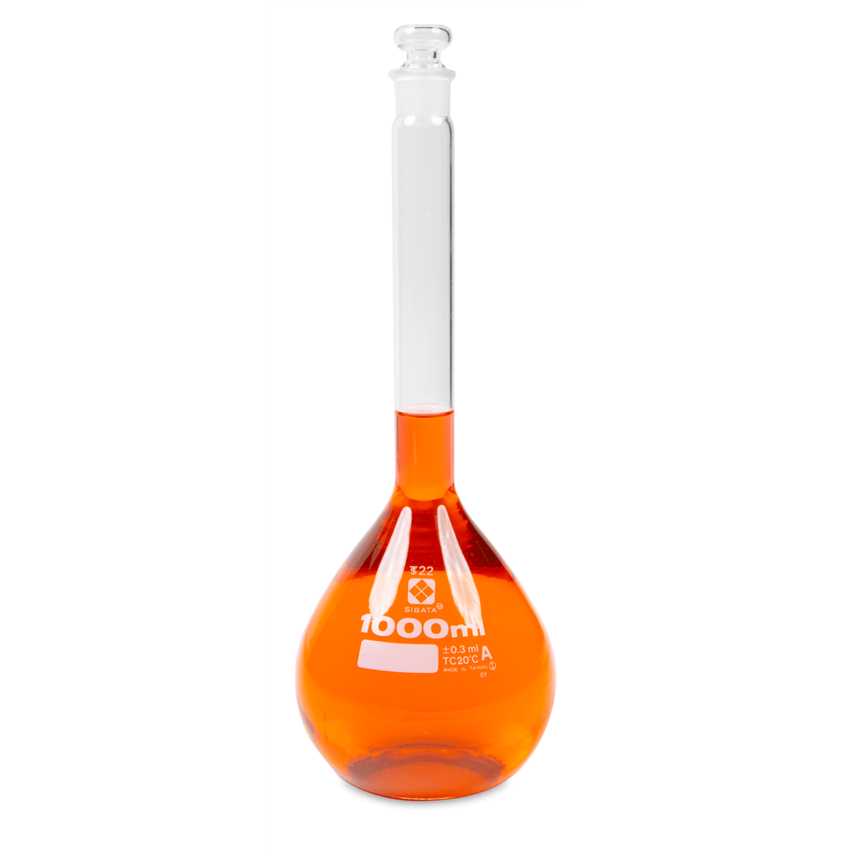 Vee Gee Volumetric Flask, Class A, Glass Stopper, 1000 mL, Pack of 2