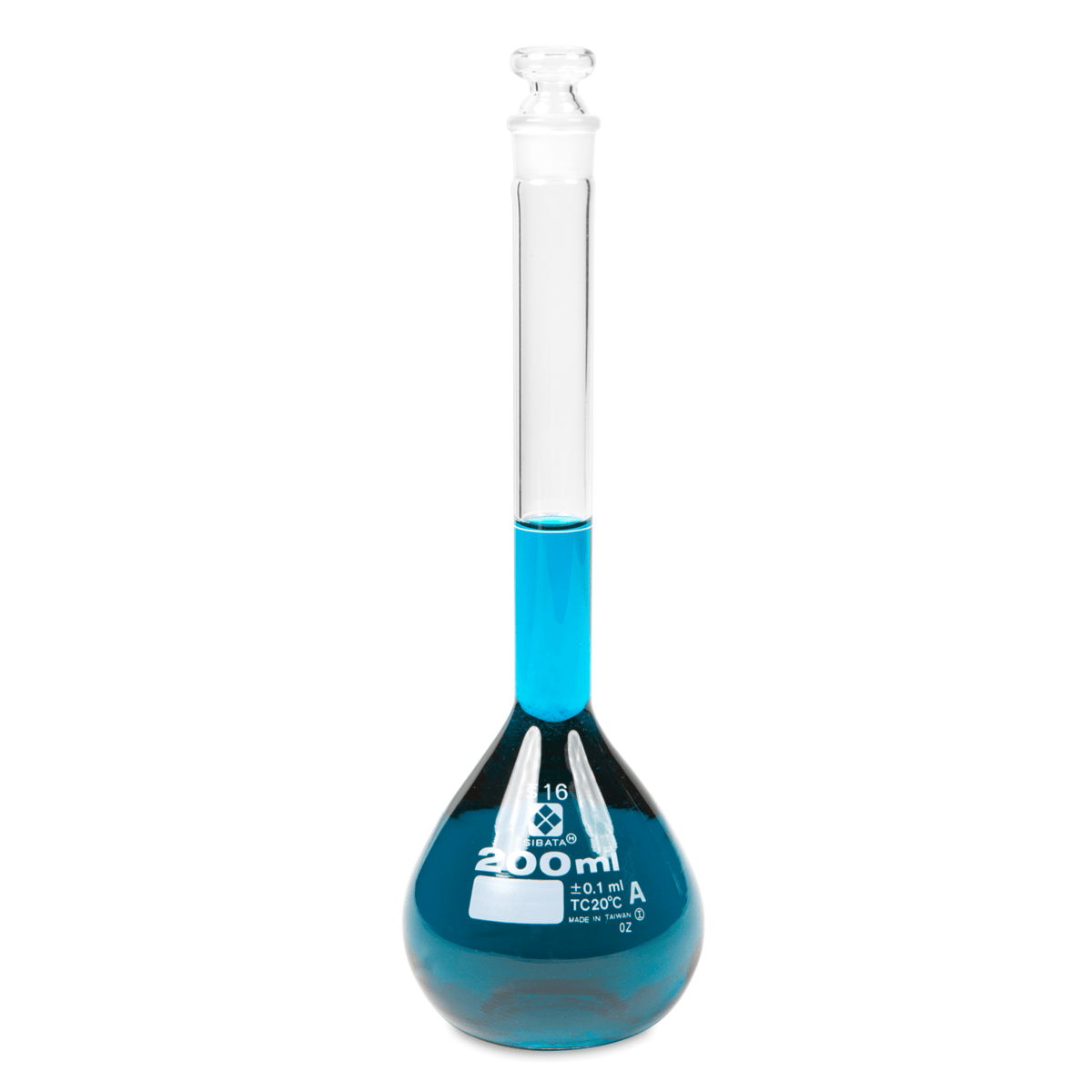 Vee Gee Volumetric Flask, Class A, Glass Stopper, 200 mL, Pack of 4