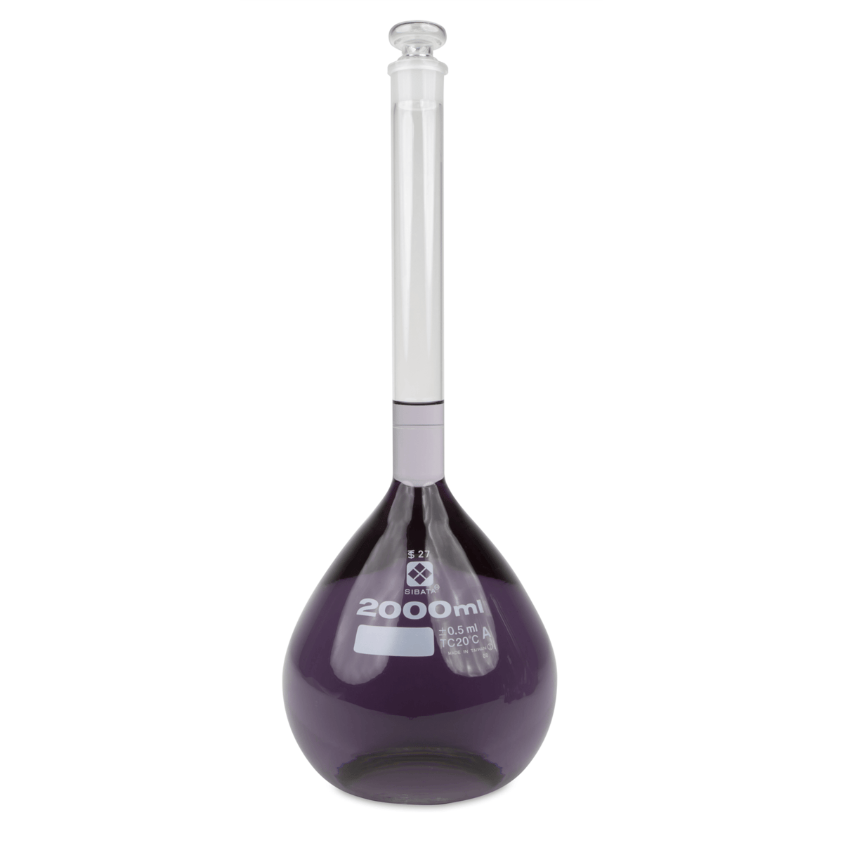 Vee Gee Volumetric Flask, Class A, Glass Stopper, 2000 mL, Pack of 2