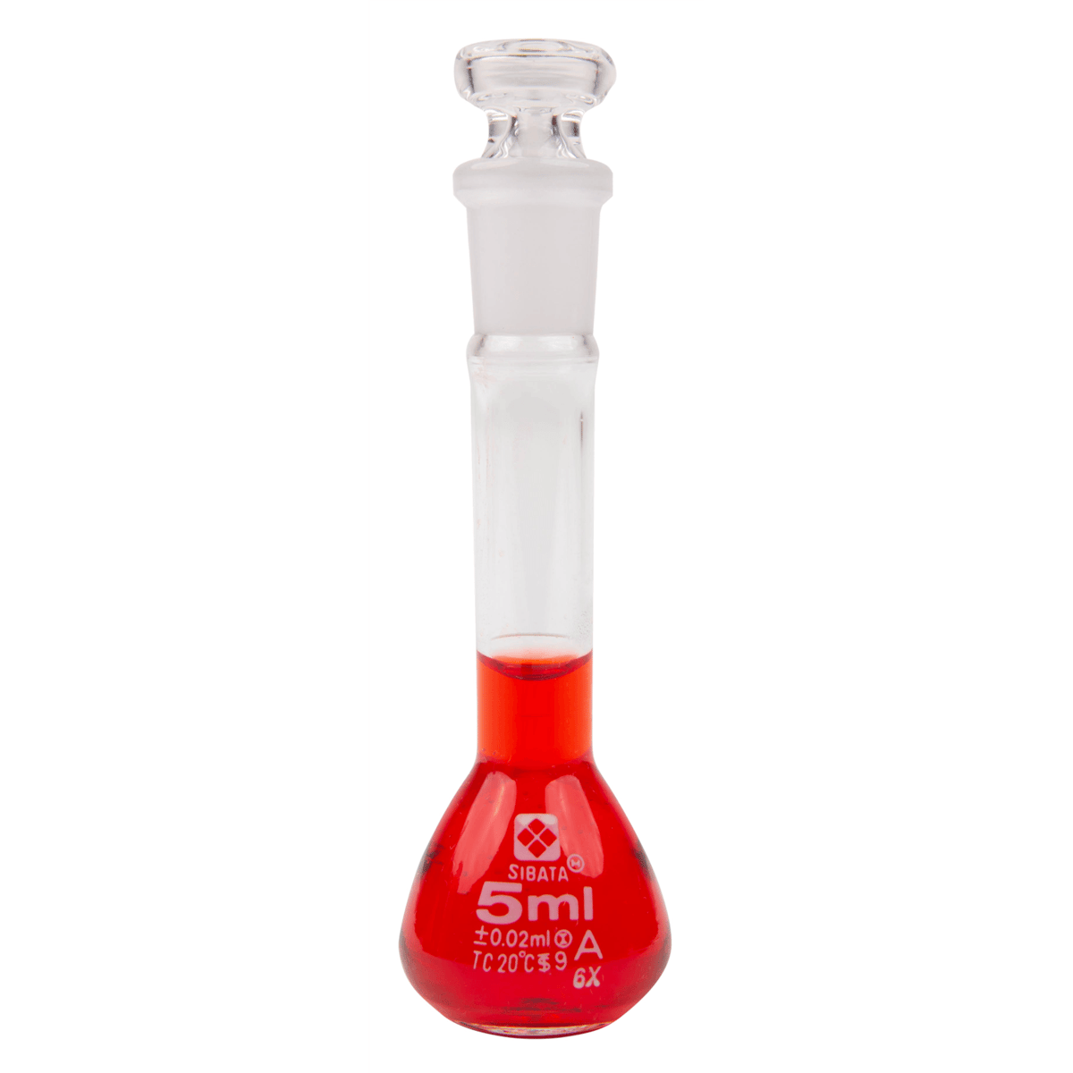 Vee Gee Volumetric Flask, Class A, Glass Stopper, 5 mL, Pack of 6