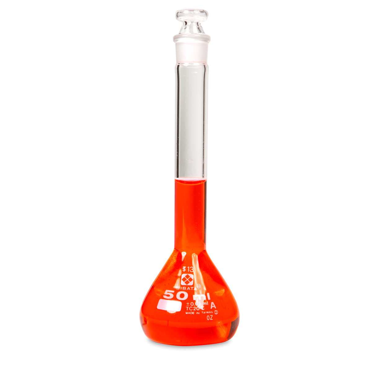 Vee Gee Volumetric Flask, Class A, Glass Stopper, 50 mL, Pack of 4