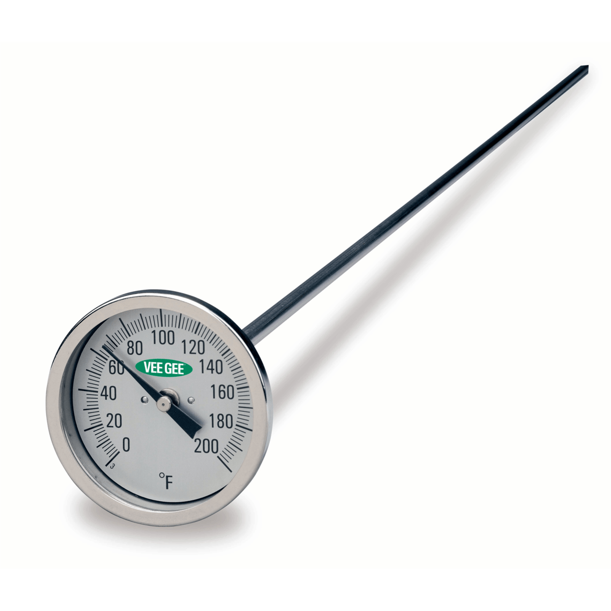 Vee Gee Thermometer, Dial, 0° to 200°F, 3" Diameter, 36" Stem Length