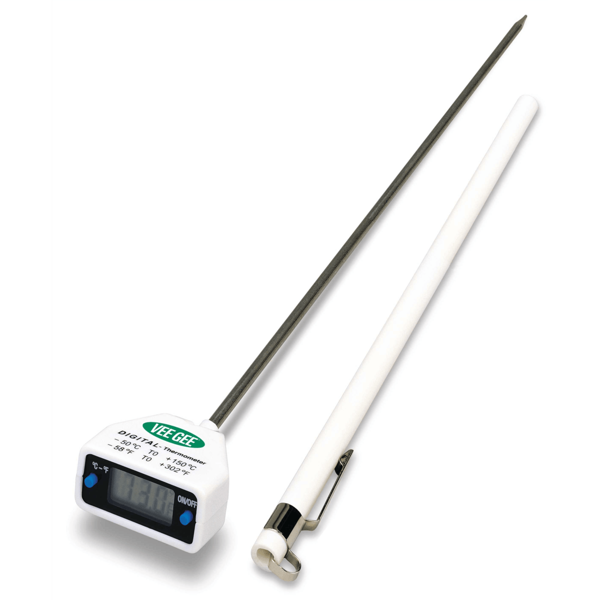 Vee Gee Thermometer, Digital, Dual Scale -50 to 150°C & -58 to 302°F, 12" Stem