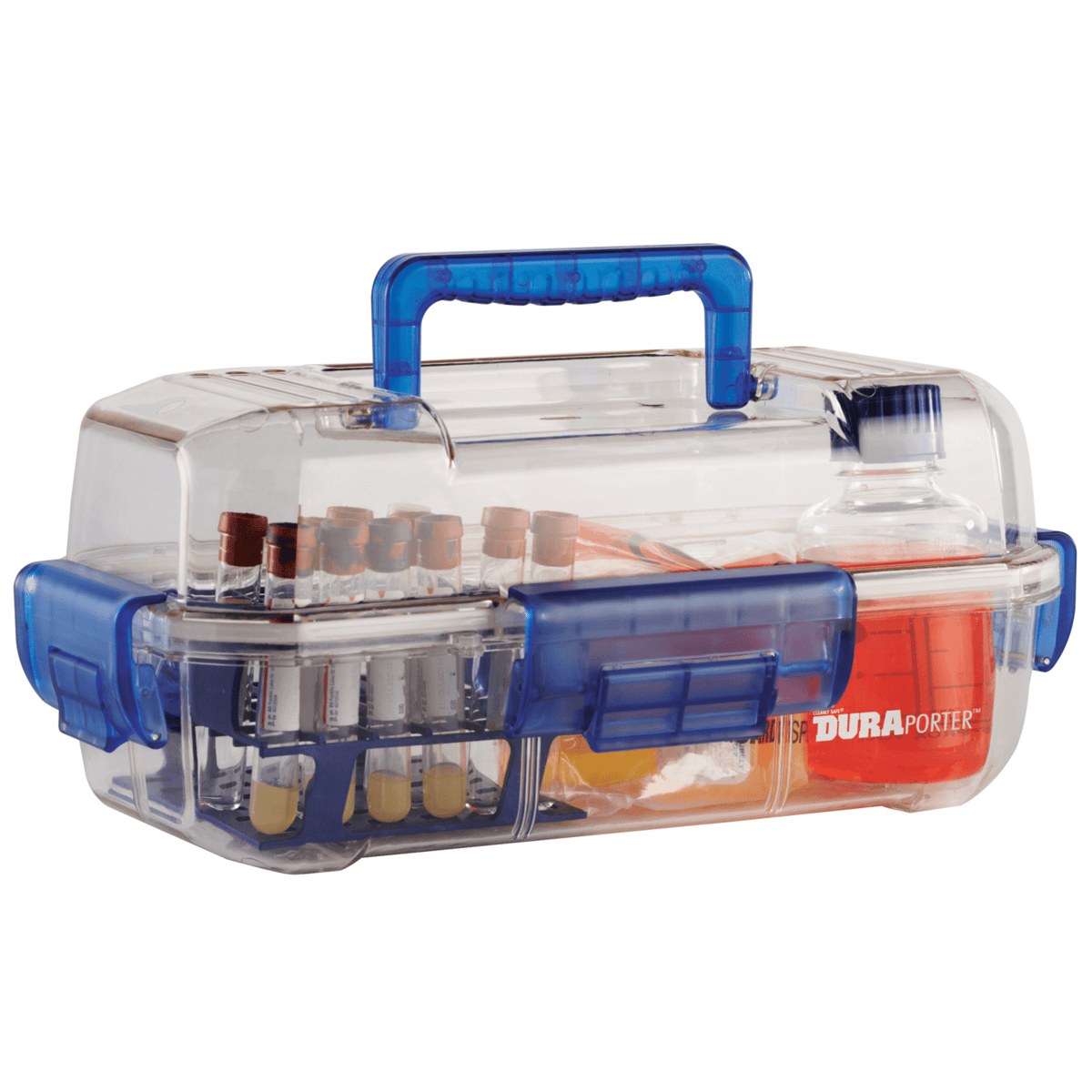 DuraPorter® Sample or Specimen Transport Container, Clear/Blue
