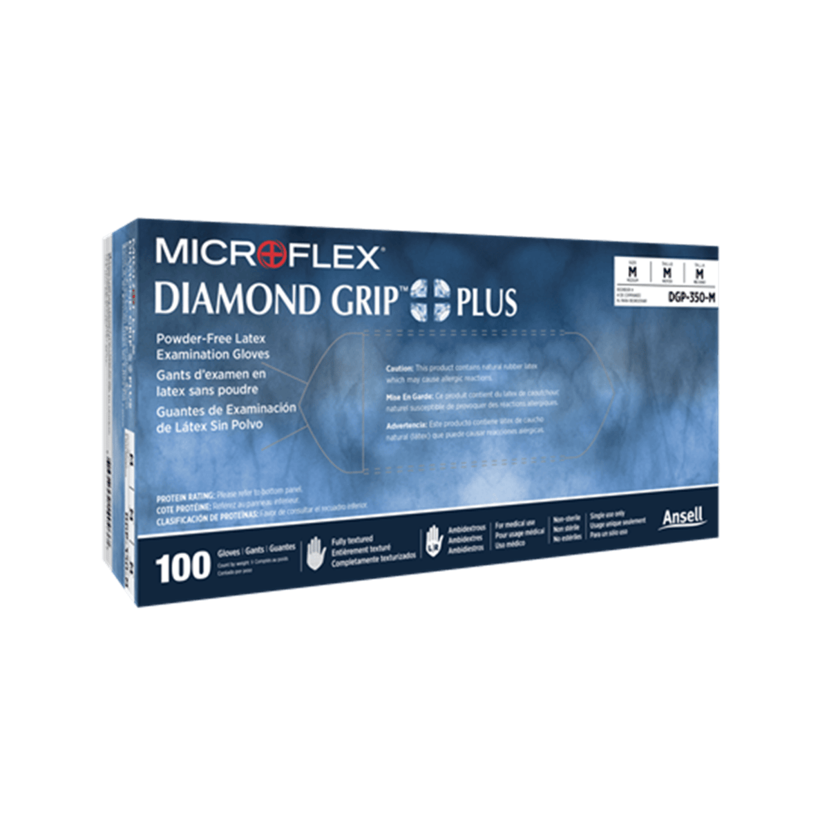 Diamond Grip Plus Latex Gloves Powder Free, Medium, Box of 100